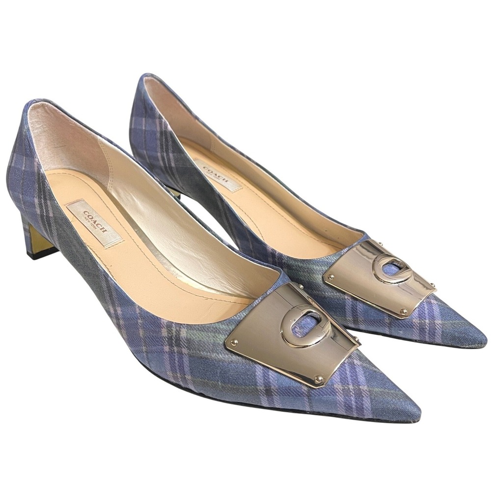 Coach Lawrence Shirting Plaid Pumps Heels Blue Green Pointed Toe 9.5 B Preppy